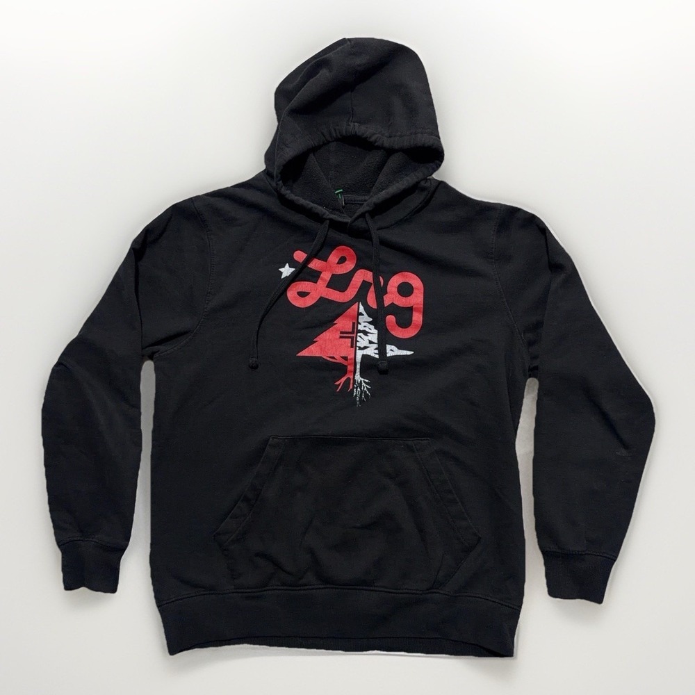 Vintage LRG Lifted Research Group Hoodie Mens M Tree Logo Black Red Skate Y2K